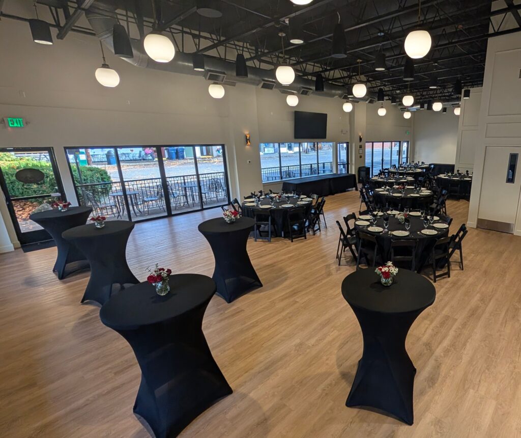 Interior of Destination 339 with bistro tables and dinner tables